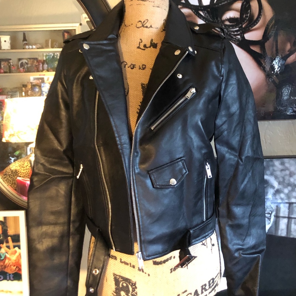 Black Vegan Leather Moto Jacket - Picture 6 of 8